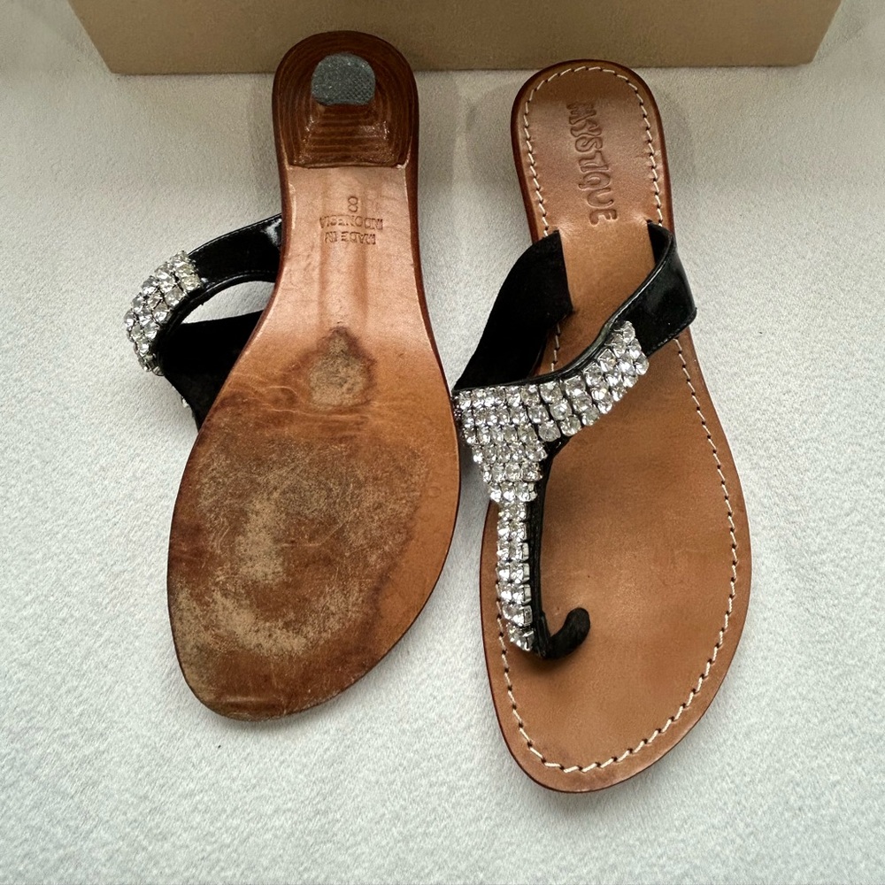 Mystique Black Kitten Heel Sandals/Rhinestoned